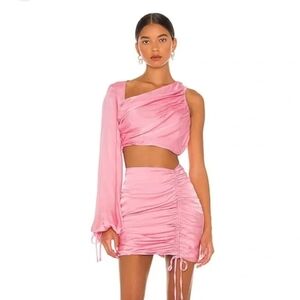 Lovers + Friends Pink Ruched One-Shoulder Two-Piece Set